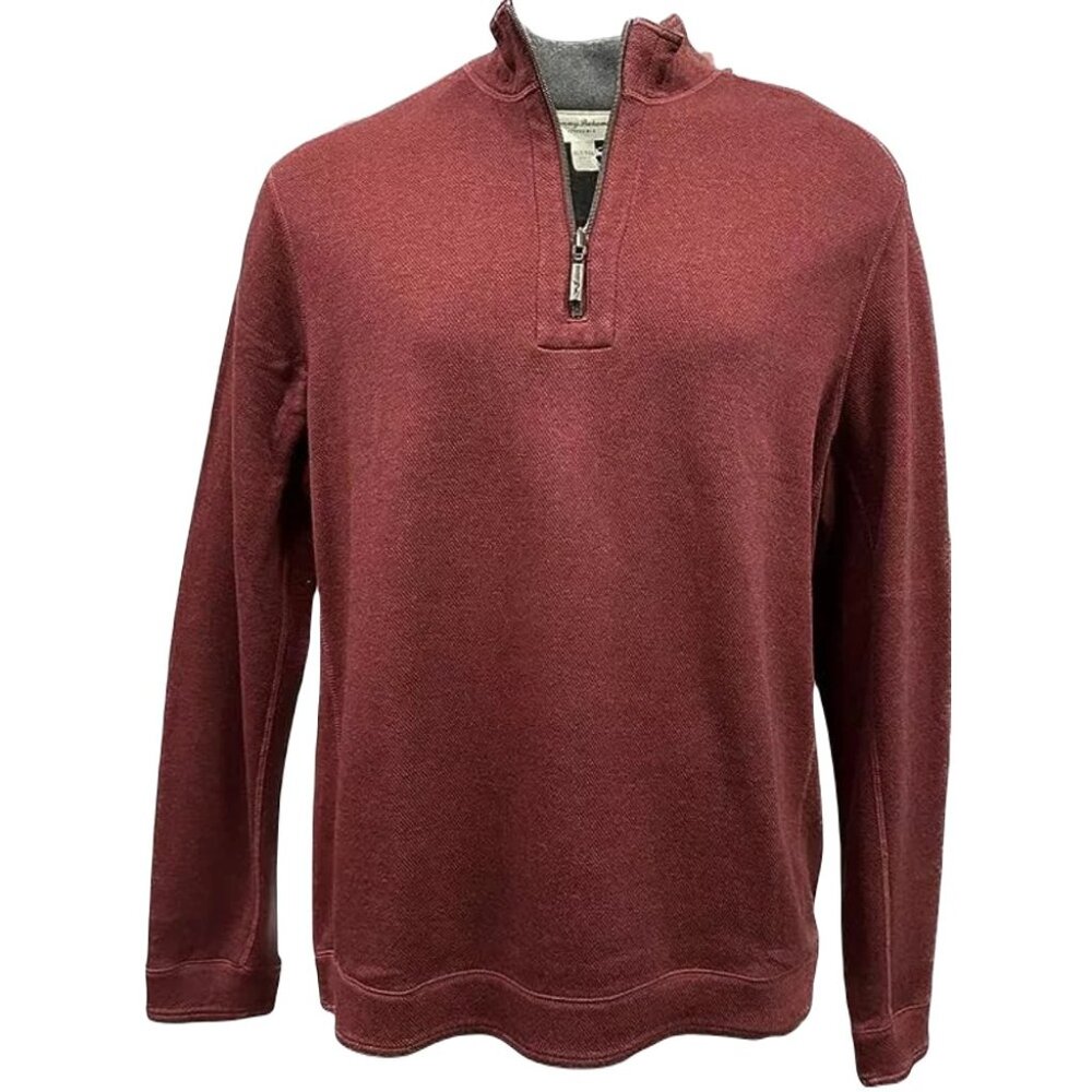 Tommy Bahama 3XLT Black Cherry Heather Flipshore Reversible Half Zip Sweater